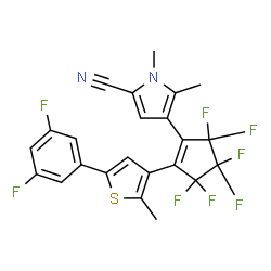 ChemSpider 2D Image | 4-{2-[5-(3,5-Difluorophenyl)-2-methyl-3-thienyl]-3,3,4,4,5,5-hexafluoro-1-cyclopenten-1-yl}-1,5-dimethyl-1H-pyrrole-2-carbonitrile | C23H14F8N2S
