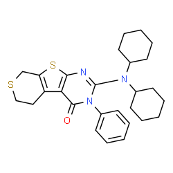 ChemSpider 2D Image | 2-(Dicyclohexylamino)-3-phenyl-3,5,6,8-tetrahydro-4H-thiopyrano[4',3':4,5]thieno[2,3-d]pyrimidin-4-one | C27H33N3OS2
