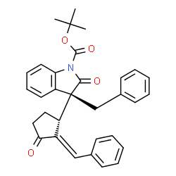 ChemSpider 2D Image | 2-Methyl-2-propanyl (3R)-3-benzyl-3-[(1S,2E)-2-benzylidene-3-oxocyclopentyl]-2-oxo-1-indolinecarboxylate | C32H31NO4