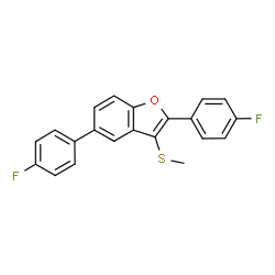 ChemSpider 2D Image | 2,5-Bis(4-fluorophenyl)-3-(methylsulfanyl)-1-benzofuran | C21H14F2OS