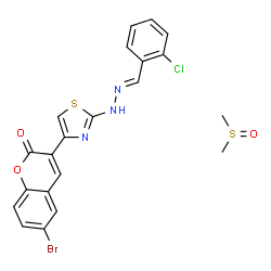 ChemSpider 2D Image | 6-Bromo-3-{2-[(2E)-2-(2-chlorobenzylidene)hydrazino]-1,3-thiazol-4-yl}-2H-chromen-2-one - (methylsulfinyl)methane (1:1) | C21H17BrClN3O3S2