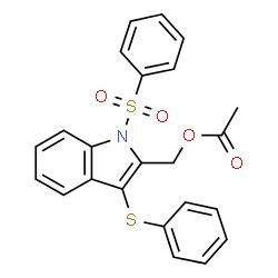 ChemSpider 2D Image | [3-(Phenylsulfanyl)-1-(phenylsulfonyl)-1H-indol-2-yl]methyl acetate | C23H19NO4S2