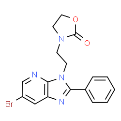 ChemSpider 2D Image | 3-[2-(6-Bromo-2-phenyl-3H-imidazo[4,5-b]pyridin-3-yl)ethyl]-1,3-oxazolidin-2-one | C17H15BrN4O2