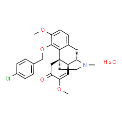 ChemSpider 2D Image | (9alpha,13alpha,14alpha)-4-[(4-Chlorobenzyl)oxy]-3,7-dimethoxy-17-methyl-7,8-didehydromorphinan-6-one hydrate (1:1) | C26H30ClNO5