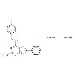 ChemSpider 2D Image | Methanol - N~7~-(4-fluorobenzyl)-2-phenyl[1,2,4]triazolo[1,5-a][1,3,5]triazine-5,7-diamine (2:1) | C19H22FN7O2