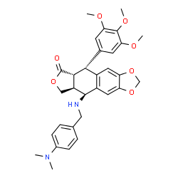 ChemSpider 2D Image | (5R,5aR,8aS,9S)-9-{[4-(Dimethylamino)benzyl]amino}-5-(3,4,5-trimethoxyphenyl)-5,8,8a,9-tetrahydrofuro[3',4':6,7]naphtho[2,3-d][1,3]dioxol-6(5aH)-one | C31H34N2O7