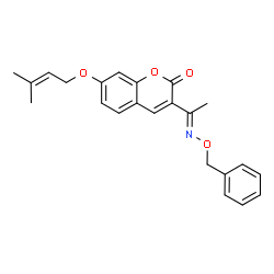 ChemSpider 2D Image | 3-[(1E)-N-(Benzyloxy)ethanimidoyl]-7-[(3-methyl-2-buten-1-yl)oxy]-2H-chromen-2-one | C23H23NO4