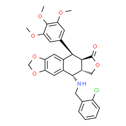 ChemSpider 2D Image | (5R,5aR,8aS,9S)-9-[(2-Chlorobenzyl)amino]-5-(3,4,5-trimethoxyphenyl)-5,8,8a,9-tetrahydrofuro[3',4':6,7]naphtho[2,3-d][1,3]dioxol-6(5aH)-one | C29H28ClNO7