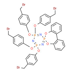 ChemSpider 2D Image | 4',4',6',6'-Tetrakis[4-(bromomethyl)phenoxy]spiro[dibenzo[d,f][1,3,2]dioxaphosphepine-6,2'-[1,3,5,2,4,6]triazatriphosphinine] | C40H32Br4N3O6P3