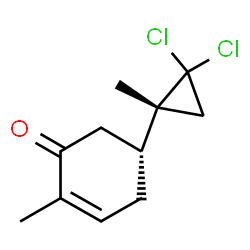 ChemSpider 2D Image | (5R)-5-[(1R)-2,2-Dichloro-1-methylcyclopropyl]-2-methyl-2-cyclohexen-1-one | C11H14Cl2O