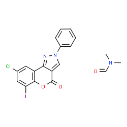 ChemSpider 2D Image | N,N-Dimethylformamide - 8-chloro-6-iodo-2-phenylchromeno[4,3-c]pyrazol-4(2H)-one (1:1) | C19H15ClIN3O3