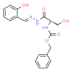 ChemSpider 2D Image | Benzyl {(2S)-3-hydroxy-1-[(2E)-2-(2-hydroxybenzylidene)hydrazino]-1-oxo-2-propanyl}carbamate | C18H19N3O5