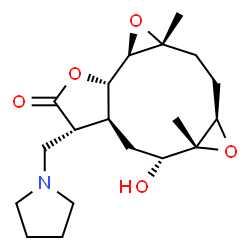 ChemSpider 2D Image | (1aR,1bS,4R,4aS,6R,6aR,7aR,9aR)-6-Hydroxy-6a,9a-dimethyl-4-(1-pyrrolidinylmethyl)decahydrobisoxireno[5,6:9,10]cyclodeca[1,2-b]furan-3(1bH)-one | C19H29NO5