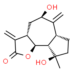 ChemSpider 2D Image | (3aS,5R,6aR,9R,9aS,9bS)-5,9-Dihydroxy-9-methyl-3,6-bis(methylene)decahydroazuleno[4,5-b]furan-2(3H)-one | C15H20O4
