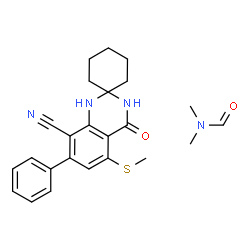 ChemSpider 2D Image | N,N-Dimethylformamide - 5'-(methylsulfanyl)-4'-oxo-7'-phenyl-3',4'-dihydro-1'H-spiro[cyclohexane-1,2'-quinazoline]-8'-carbonitrile (1:1) | C24H28N4O2S