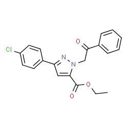 ChemSpider 2D Image | Ethyl 3-(4-chlorophenyl)-1-(2-oxo-2-phenylethyl)-1H-pyrazole-5-carboxylate | C20H17ClN2O3
