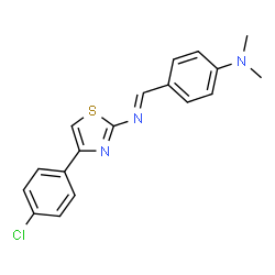 ChemSpider 2D Image | 4-[(E)-{[4-(4-Chlorophenyl)-1,3-thiazol-2-yl]imino}methyl]-N,N-dimethylaniline | C18H16ClN3S