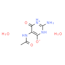 ChemSpider 2D Image | 5-Acetamido-2-amino-6-oxo-1,6-dihydropyrimidin-1-ium-4-olate dihydrate | C6H12N4O5