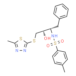 ChemSpider 2D Image | N-{(2S,3S)-3-Hydroxy-4-[(5-methyl-1,3,4-thiadiazol-2-yl)sulfanyl]-1-phenyl-2-butanyl}-4-methylbenzenesulfonamide | C20H23N3O3S3