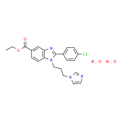 ChemSpider 2D Image | Ethyl 2-(4-chlorophenyl)-1-[3-(1H-imidazol-1-yl)propyl]-1H-benzimidazole-5-carboxylate dihydrate | C22H25ClN4O4
