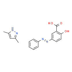ChemSpider 2D Image | 2-Hydroxy-5-[(E)-phenyldiazenyl]benzoic acid - 3,5-dimethyl-1H-pyrazole (1:1) | C18H18N4O3