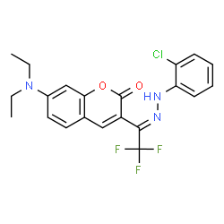 ChemSpider 2D Image | 3-[(1E)-N-(2-Chlorophenyl)-2,2,2-trifluoroethanehydrazonoyl]-7-(diethylamino)-2H-chromen-2-one | C21H19ClF3N3O2