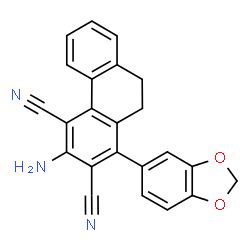 ChemSpider 2D Image | 3-Amino-1-(1,3-benzodioxol-5-yl)-9,10-dihydro-2,4-phenanthrenedicarbonitrile | C23H15N3O2