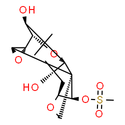 ChemSpider 2D Image | (1R,2R,4S,5S,8S,9S,11S,14R,15R)-9,15-Dihydroxy-6,6,9-trimethyl-3,7,12-trioxapentacyclo[9.2.1.1~5,8~.0~1,8~.0~2,4~]pentadec-14-yl methanesulfonate | C16H24O8S