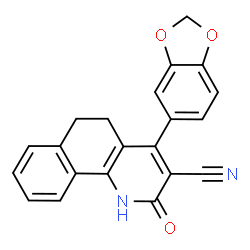 ChemSpider 2D Image | 4-(1,3-Benzodioxol-5-yl)-2-oxo-1,2,5,6-tetrahydrobenzo[h]quinoline-3-carbonitrile | C21H14N2O3