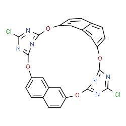ChemSpider 2D Image | 5,19-Dichloro-2,8,16,22-tetraoxa-4,6,18,20,32,36-hexaazaheptacyclo[21.5.3.3~9,15~.1~3,7~.1~17,21~.0~12,34~.0~26,30~]hexatriaconta-1(29),3(36),4,6,9,11,13,15(33),17(32),18,20,23,25,27,30,34-hexadecaene | C26H12Cl2N6O4