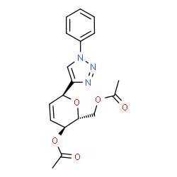 ChemSpider 2D Image | (1S)-4,6-Di-O-acetyl-1,5-anhydro-2,3-dideoxy-1-(1-phenyl-1H-1,2,3-triazol-4-yl)-D-erythro-hex-2-enitol | C18H19N3O5