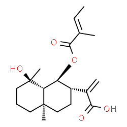 ChemSpider 2D Image | 2-[(1S,2S,4aR,8R,8aS)-8-Hydroxy-4a,8-dimethyl-1-{[(2E)-2-methyl-2-butenoyl]oxy}decahydro-2-naphthalenyl]acrylic acid | C20H30O5