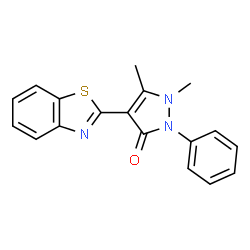 ChemSpider 2D Image | 4-(1,3-Benzothiazol-2-yl)-1,5-dimethyl-2-phenyl-1,2-dihydro-3H-pyrazol-3-one | C18H15N3OS