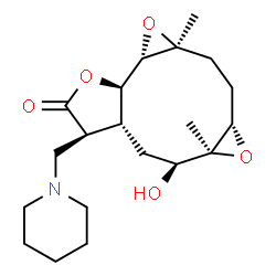 ChemSpider 2D Image | (1aS,1bR,4S,4aR,6S,6aS,7aS,9aS)-6-Hydroxy-6a,9a-dimethyl-4-(1-piperidinylmethyl)decahydrobisoxireno[5,6:9,10]cyclodeca[1,2-b]furan-3(1bH)-one | C20H31NO5