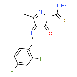 ChemSpider 2D Image | (4Z)-4-[(2,4-Difluorophenyl)hydrazono]-3-methyl-5-oxo-4,5-dihydro-1H-pyrazole-1-carbothioamide | C11H9F2N5OS