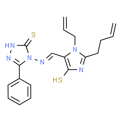 ChemSpider 2D Image | 4-[(E)-{[1-Allyl-2-(3-buten-1-yl)-4-sulfanyl-1H-imidazol-5-yl]methylene}amino]-5-phenyl-2,4-dihydro-3H-1,2,4-triazole-3-thione | C19H20N6S2