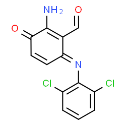ChemSpider 2D Image | (6E)-2-Amino-6-[(2,6-dichlorophenyl)imino]-3-oxo-1,4-cyclohexadiene-1-carbaldehyde | C13H8Cl2N2O2