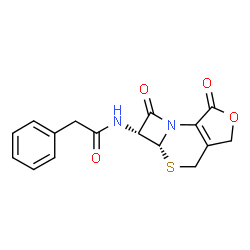 ChemSpider 2D Image | N-[(5aR,6R)-1,7-Dioxo-1,4,6,7-tetrahydro-3H,5aH-azeto[2,1-b]furo[3,4-d][1,3]thiazin-6-yl]-2-phenylacetamide | C16H14N2O4S