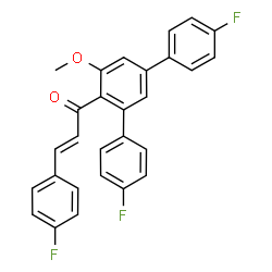 ChemSpider 2D Image | (2E)-1-(4,4''-Difluoro-5'-methoxy-1,1':3',1''-terphenyl-4'-yl)-3-(4-fluorophenyl)-2-propen-1-one | C28H19F3O2