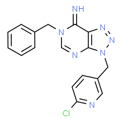 ChemSpider 2D Image | 6-Benzyl-3-[(6-chloro-3-pyridinyl)methyl]-3,6-dihydro-7H-[1,2,3]triazolo[4,5-d]pyrimidin-7-imine | C17H14ClN7