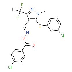 ChemSpider 2D Image | (4-Chlorophenyl){[(E)-({5-[(3-chlorophenyl)sulfanyl]-1-methyl-3-(trifluoromethyl)-1H-pyrazol-4-yl}methylene)amino]oxy}methanone | C19H12Cl2F3N3O2S