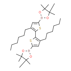 ChemSpider 2D Image | 2,2'-(3,3'-Dihexyl-2,2'-bithiene-5,5'-diyl)bis(4,4,5,5-tetramethyl-1,3,2-dioxaborolane) | C32H52B2O4S2