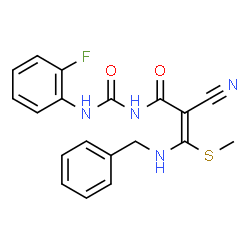 ChemSpider 2D Image | (2E)-3-(Benzylamino)-2-cyano-N-[(2-fluorophenyl)carbamoyl]-3-(methylsulfanyl)acrylamide | C19H17FN4O2S