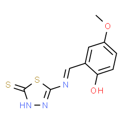ChemSpider 2D Image | 5-[(E)-(2-Hydroxy-5-methoxybenzylidene)amino]-1,3,4-thiadiazole-2(3H)-thione | C10H9N3O2S2