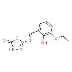 ChemSpider 2D Image | 5-[(E)-(3-Ethoxy-2-hydroxybenzylidene)amino]-1,3,4-thiadiazole-2(3H)-thione | C11H11N3O2S2