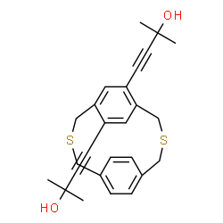 ChemSpider 2D Image | 4,4'-[3,10-Dithiatricyclo[10.2.2.2~5,8~]octadeca-1(14),5,7,12,15,17-hexaene-6,17-diyl]bis(2-methyl-3-butyn-2-ol) | C26H28O2S2