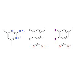 ChemSpider 2D Image | 2-Amino-4,6-dimethylpyrimidin-1-ium 2,3,5-triiodobenzoate 2,3,5-triiodobenzoic acid (1:1:1) | C20H15I6N3O4
