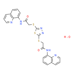 ChemSpider 2D Image | 2,2'-(1,3,4-Thiadiazole-2,5-diyldisulfanediyl)bis[N-(8-quinolinyl)acetamide] hydrate (1:1) | C24H20N6O3S3