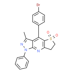 ChemSpider 2D Image | 4-(4-Bromophenyl)-3-methyl-1-phenyl-6,7-dihydro-1H-pyrazolo[3,4-b]thieno[2,3-e]pyridine 5,5-dioxide | C21H16BrN3O2S