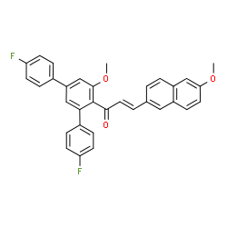 ChemSpider 2D Image | (2E)-1-(4,4''-Difluoro-5'-methoxy-1,1':3',1''-terphenyl-4'-yl)-3-(6-methoxy-2-naphthyl)-2-propen-1-one | C33H24F2O3